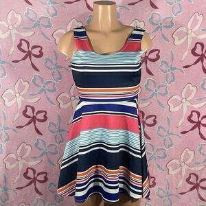 Y2K Derek Heart Size Medium Juniors Multi-color Striped Skater Dress